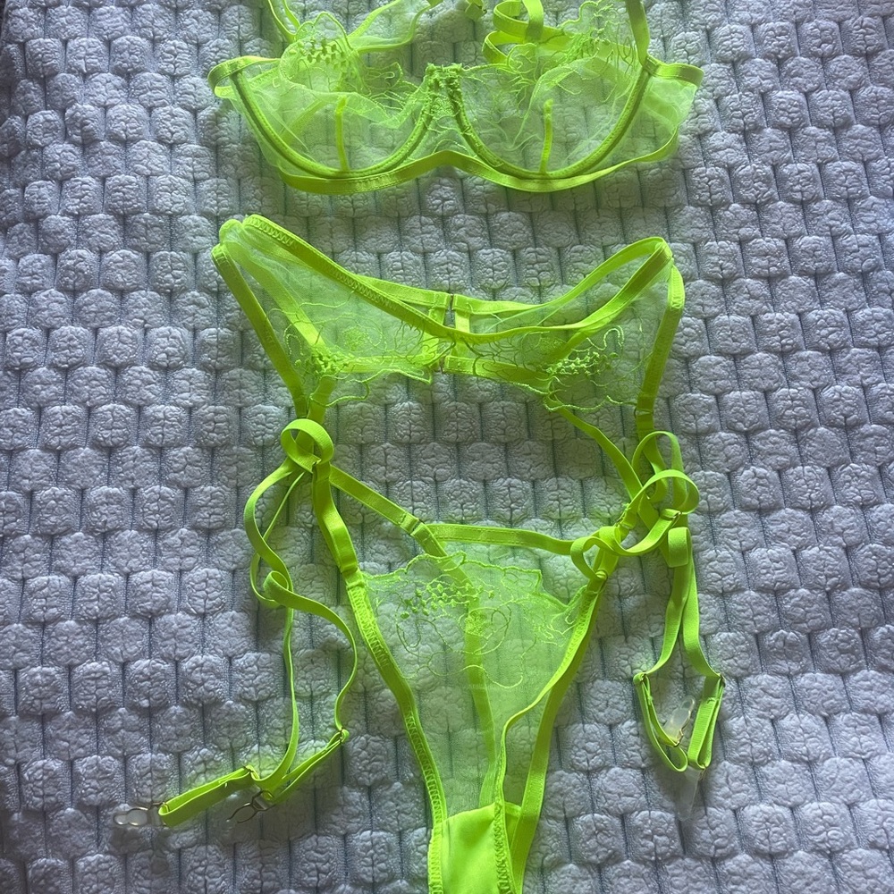 Neon Green Lace Lingerie Set